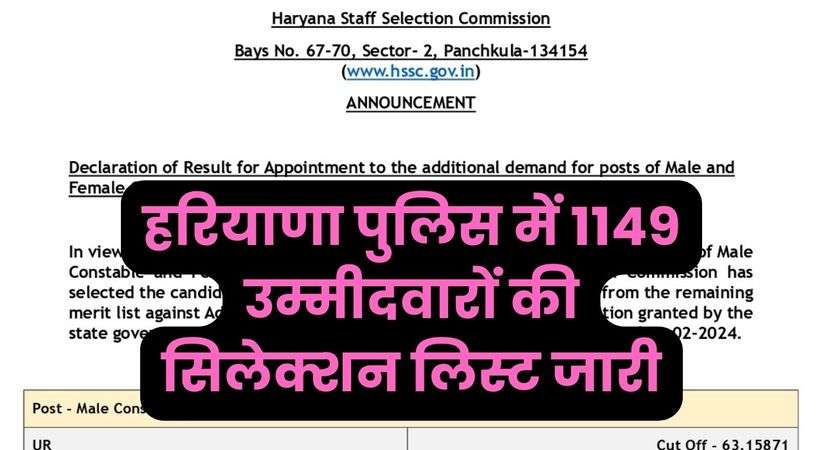 Haryana Police 2024: हरियाणा पुलिस में 1149 उम्मीदवारों की सिलेक्शन लिस्ट जारी, फटाफट यहां करें चेक